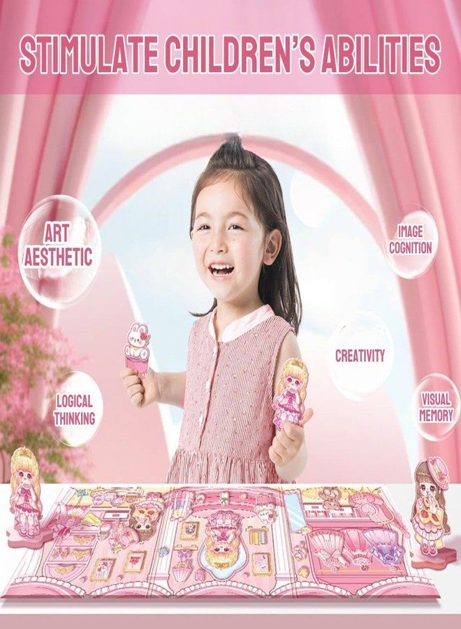 فيماس كواليتي دمية الأميرة المغناطيسية عالية الجودة، لعبة تلبيس مغناطيسية يمكنكِ صنعها بنفسكِ | ألعاب تمثيلية للبنات | كتاب دمى مغناطيسي للعب بالدمى للبنات - مجموعة ملصقات مغناطيسية قابلة لإعادة الاستخدام مع حامل ومشاهد، مناسبة للأطفال من عمر 3 سنوات فما فوق - Image 5